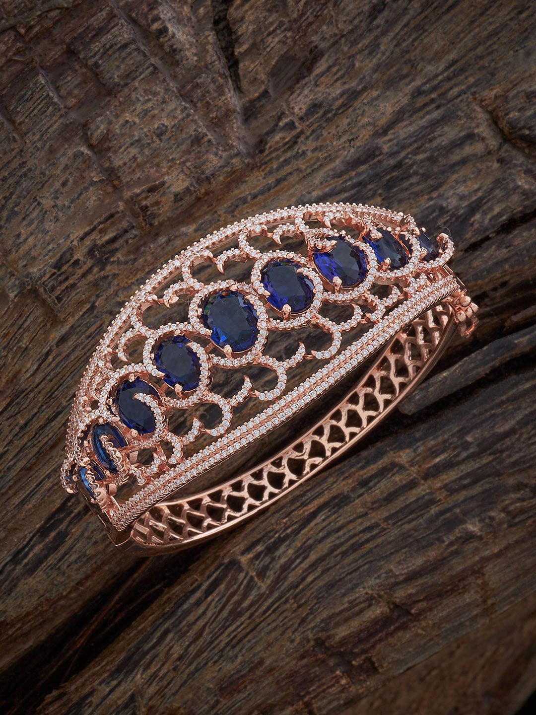 

Kushal's Fashion Jewellery Rose Gold-Plated Zircon Studded Kada Bracelet