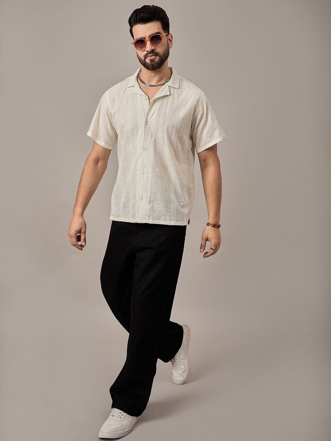 

Anouk Men Opaque Striped Casual Shirt, White