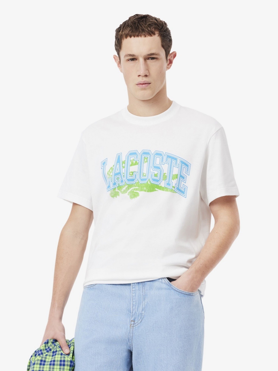 

Lacoste Men Printed Extended Sleeves Pockets T-shirt, White