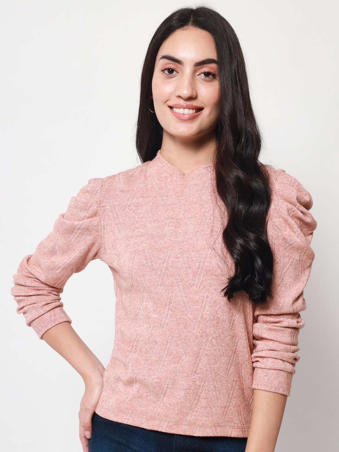

Beatnik Puff Sleeve Blouson Top, Pink
