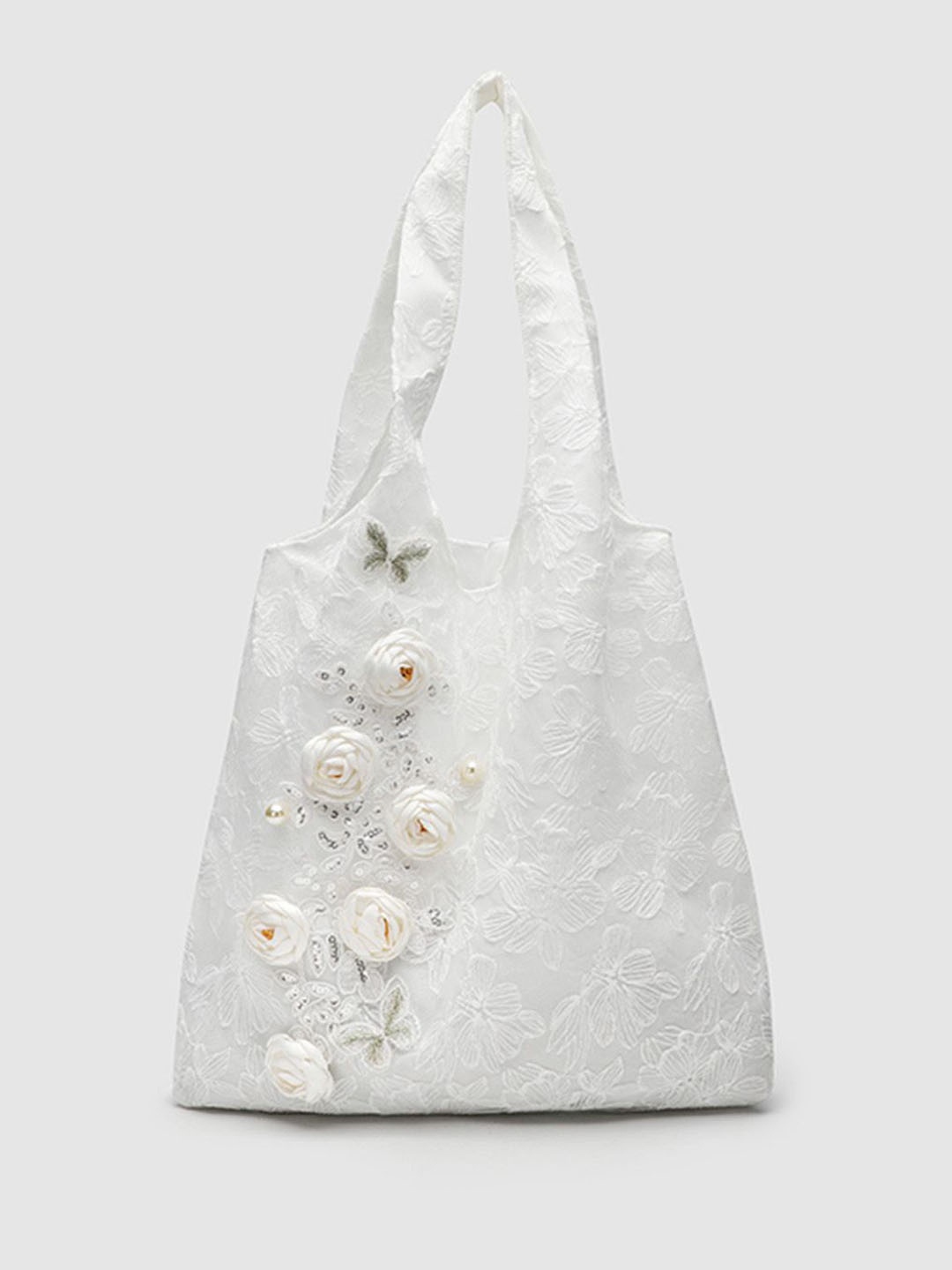 

RAVE Floral Printed Oversized Shopper Handheld Bag with Quilted, White