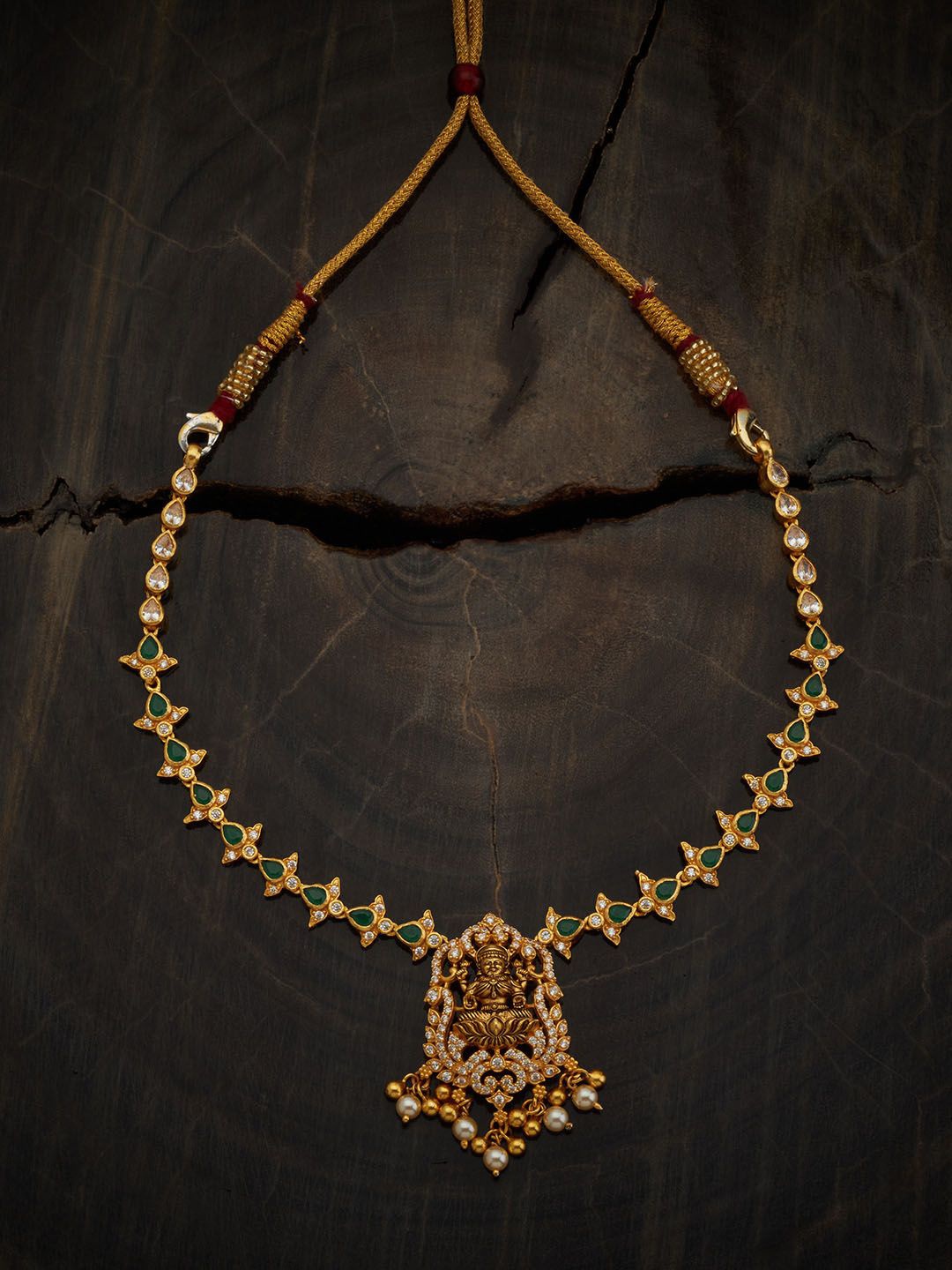 

Kushal's Fashion Jewellery 92.5 Pure Silver Gold-Plated Stone Studded Temple Necklace