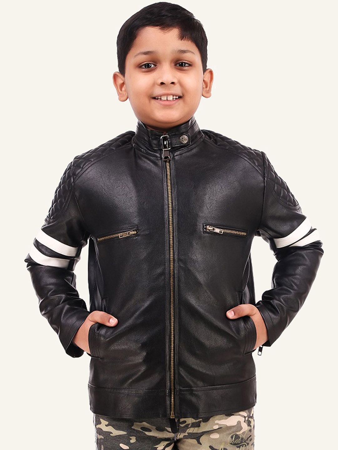 

Leather Retail Boys Biker Jacket, Black