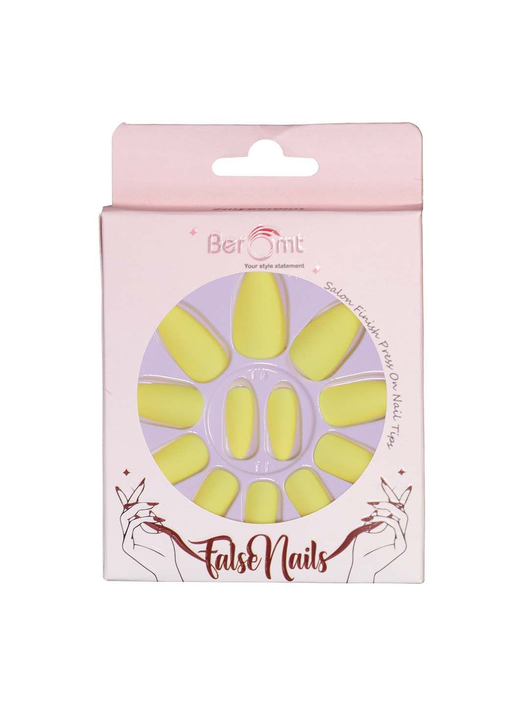 

BEROMT Set Of 12 Salon Finish Press On Matte Nail Tip With Application Kit - BFN573MSN, Yellow