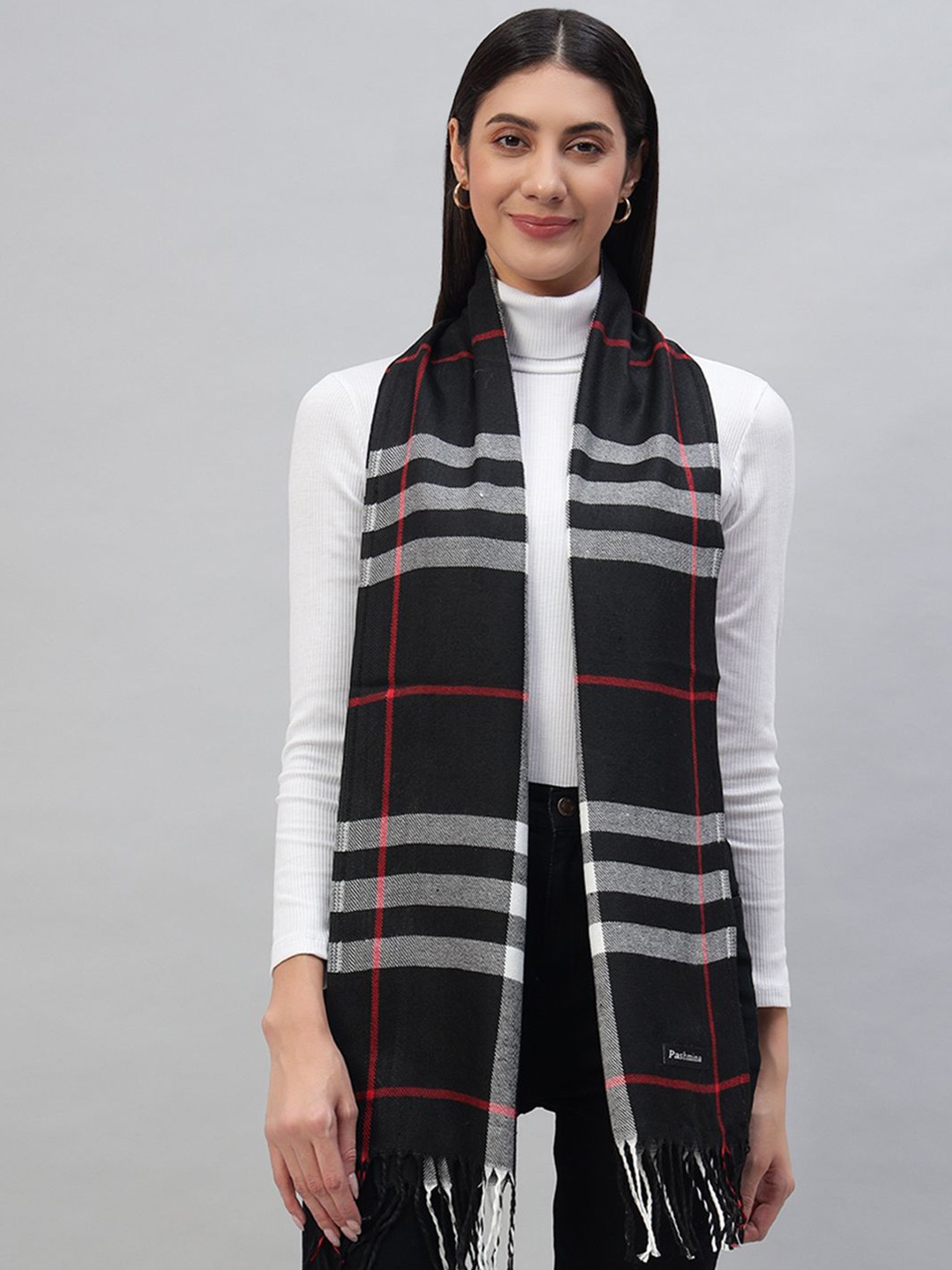 

HANDICRAFT PALACE Women Checked Winter Scarf, Black