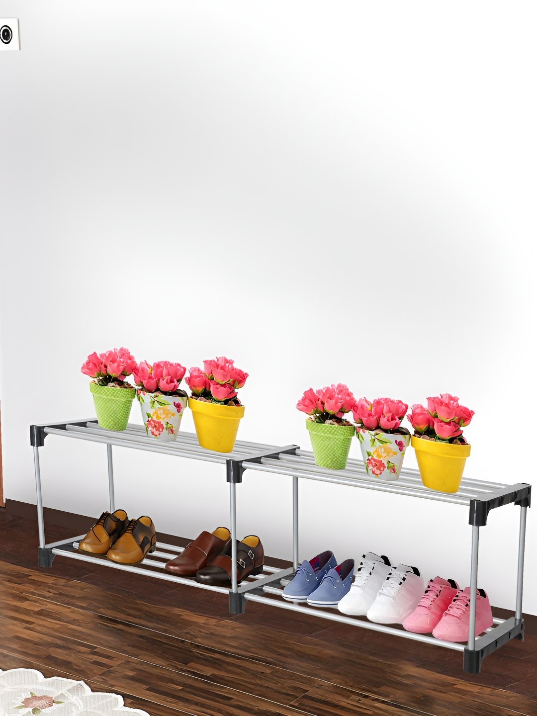 

Decent Hut Black & Silver Toned Stainless Steel Foldable 4 Shelves Shoe Rack
