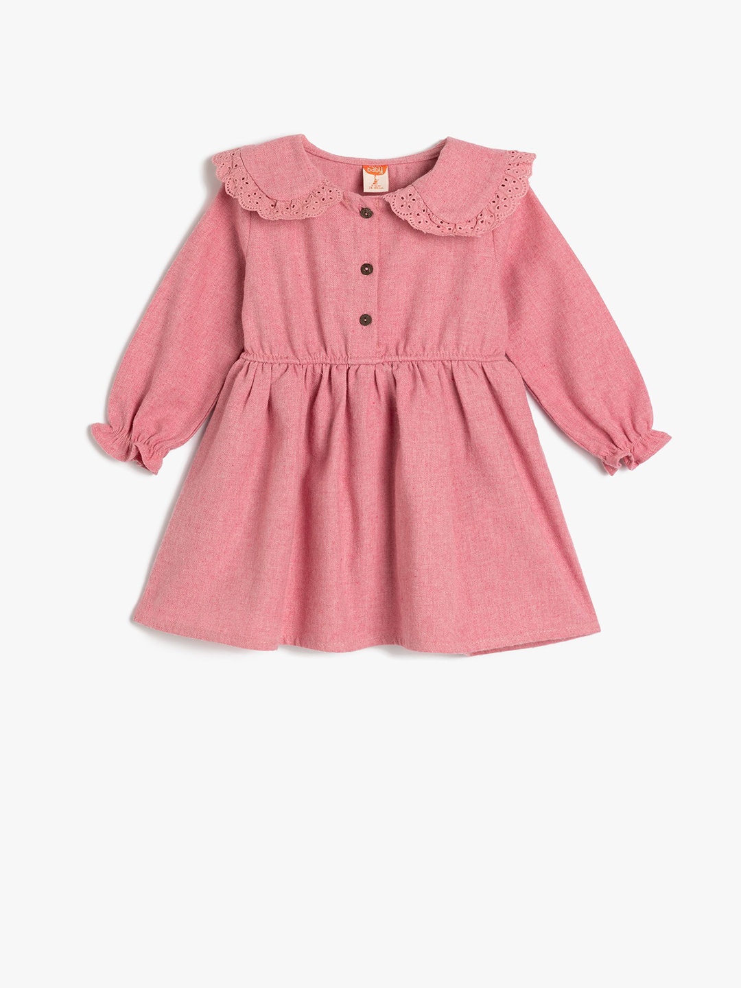 

Koton Girls Cotton Peter Pan Collar A-Line Dress, Pink
