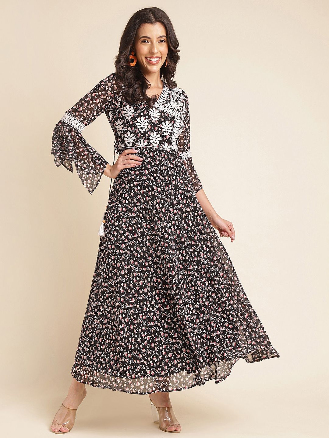 

DressBerry Women Embellished Georgette Fit & Flare Maxi Dress, Black