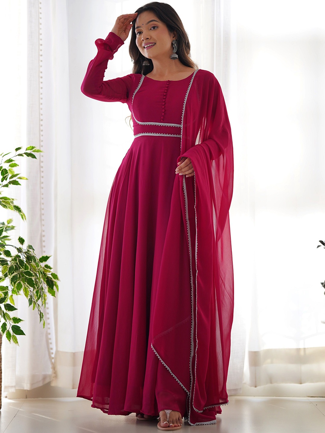 

KALINI Anarkali Kurta with Trousers & Dupatta, Pink