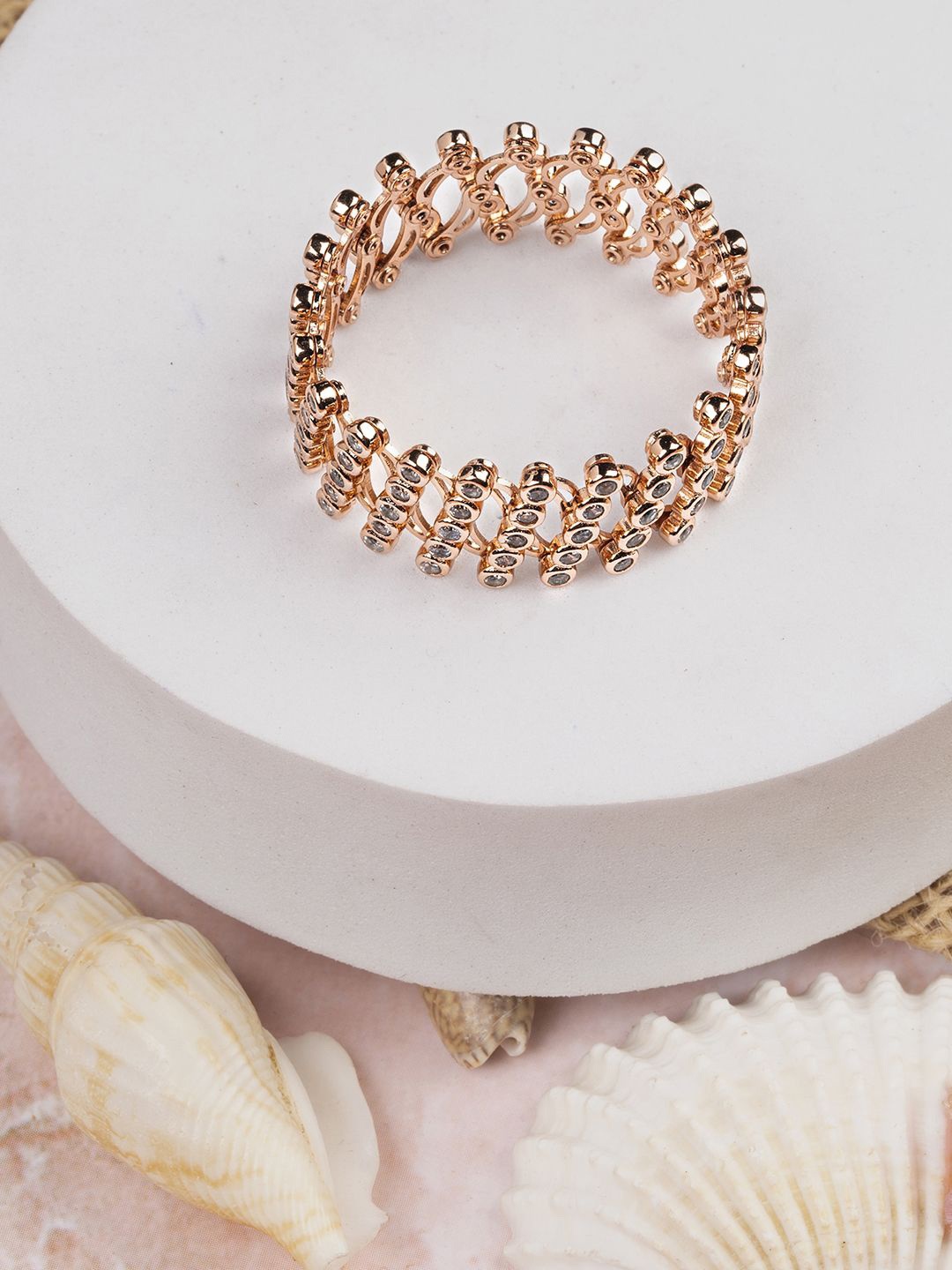 

TOUCH925 Silver Cubic Zirconia Kada Bracelet, Rose gold