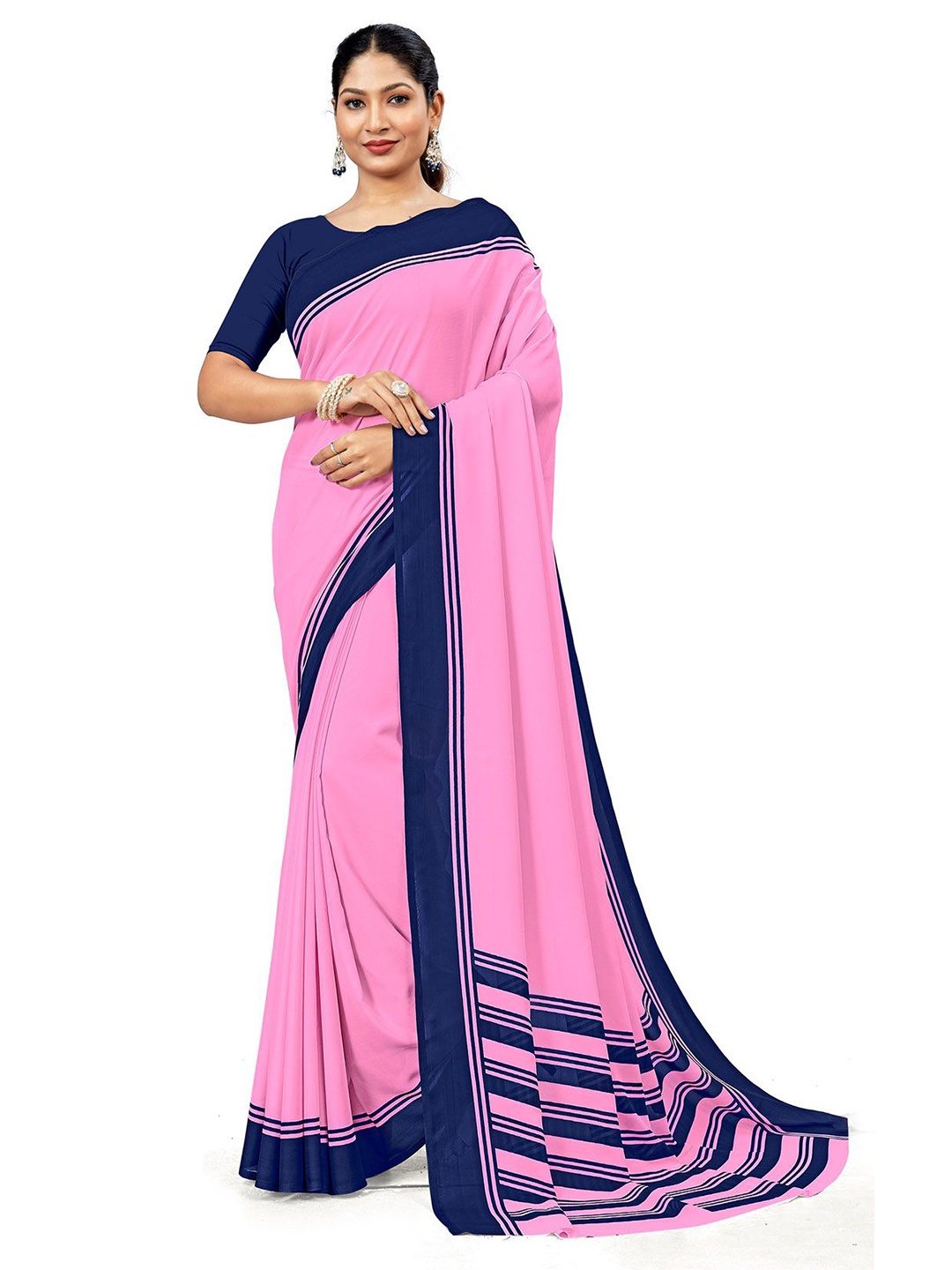 

Navvi Women Poly cotton Solid Saree, Pink