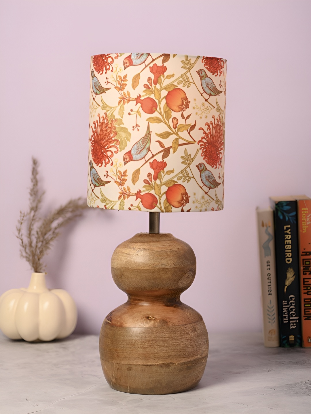 

green girgit Brown Printed Wood Cylindrical Shaped Table Lamp