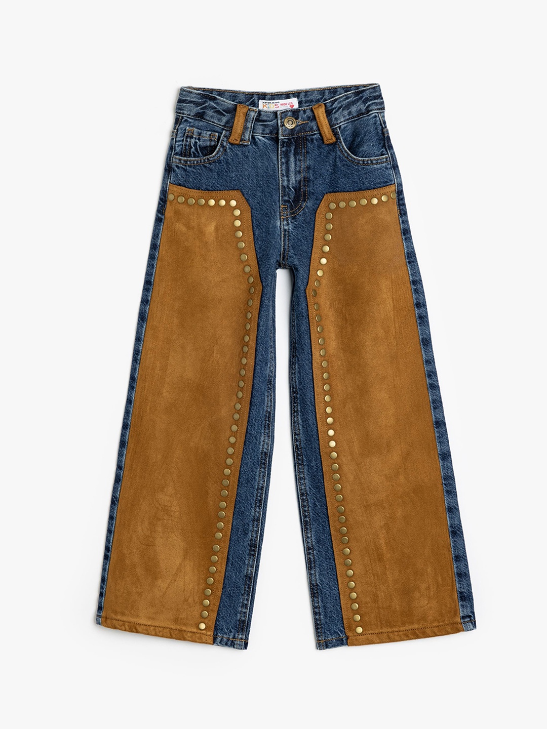 

Koton Boys Colourblocked Wide Leg Mid-Rise Jeans, Blue