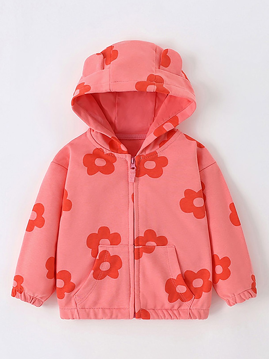 

LULU & SKY Girls Printed Round Neck Long Sleeves Front-Open Hooded Sweatshirt, Peach