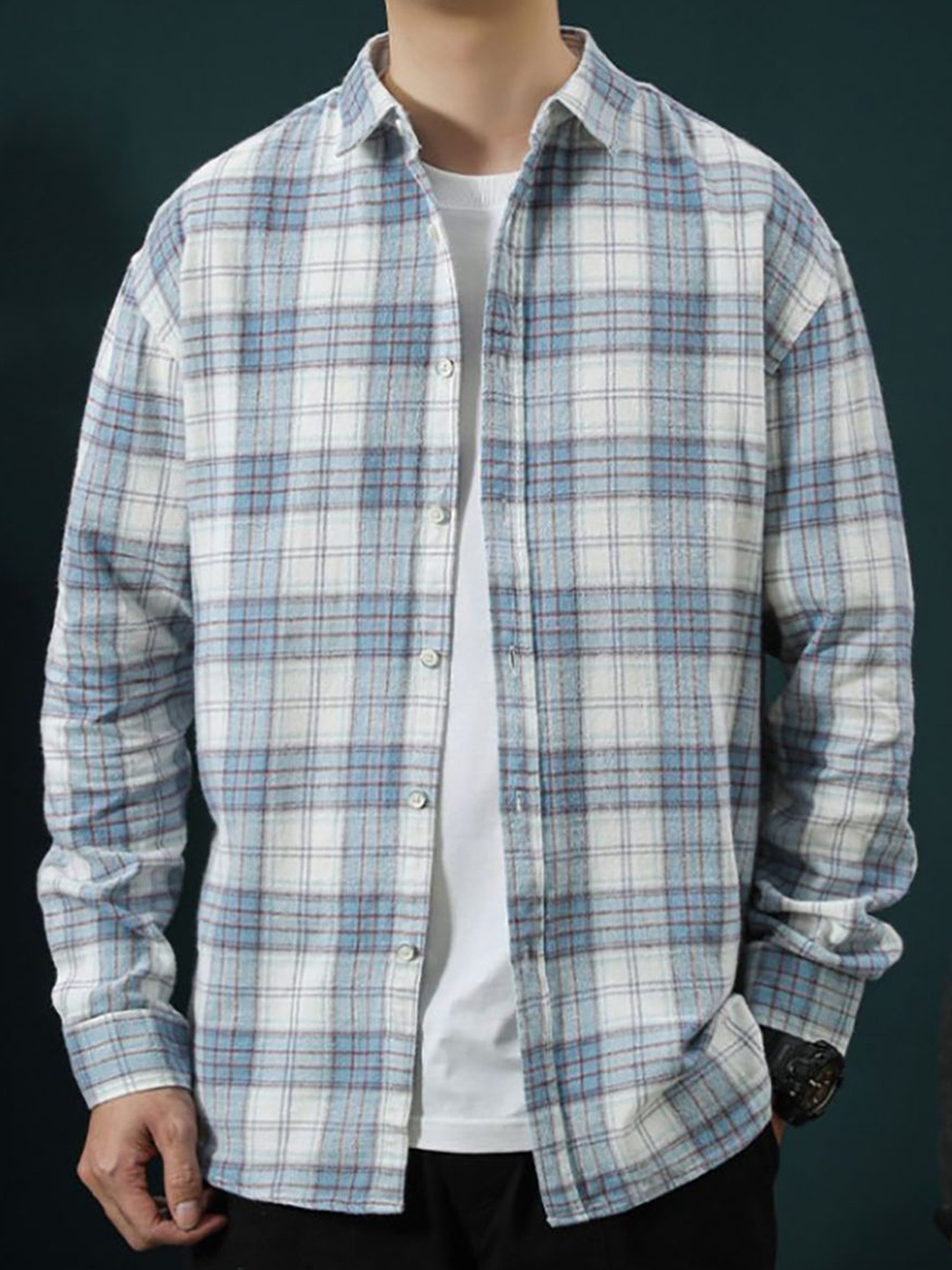 

StyleCast x Revolte Men Gingham Checks Opaque Checked Casual Shirt, Blue
