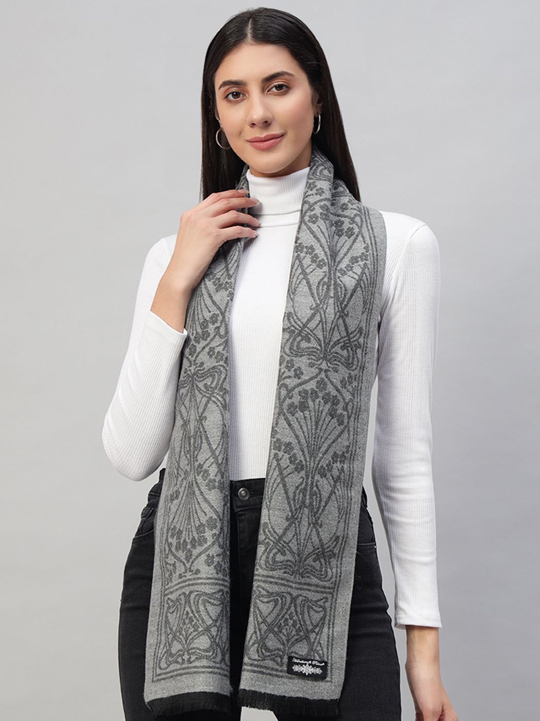 

HANDICRAFT PALACE Women Self Design Woolen Scarf With Tasselled, Grey