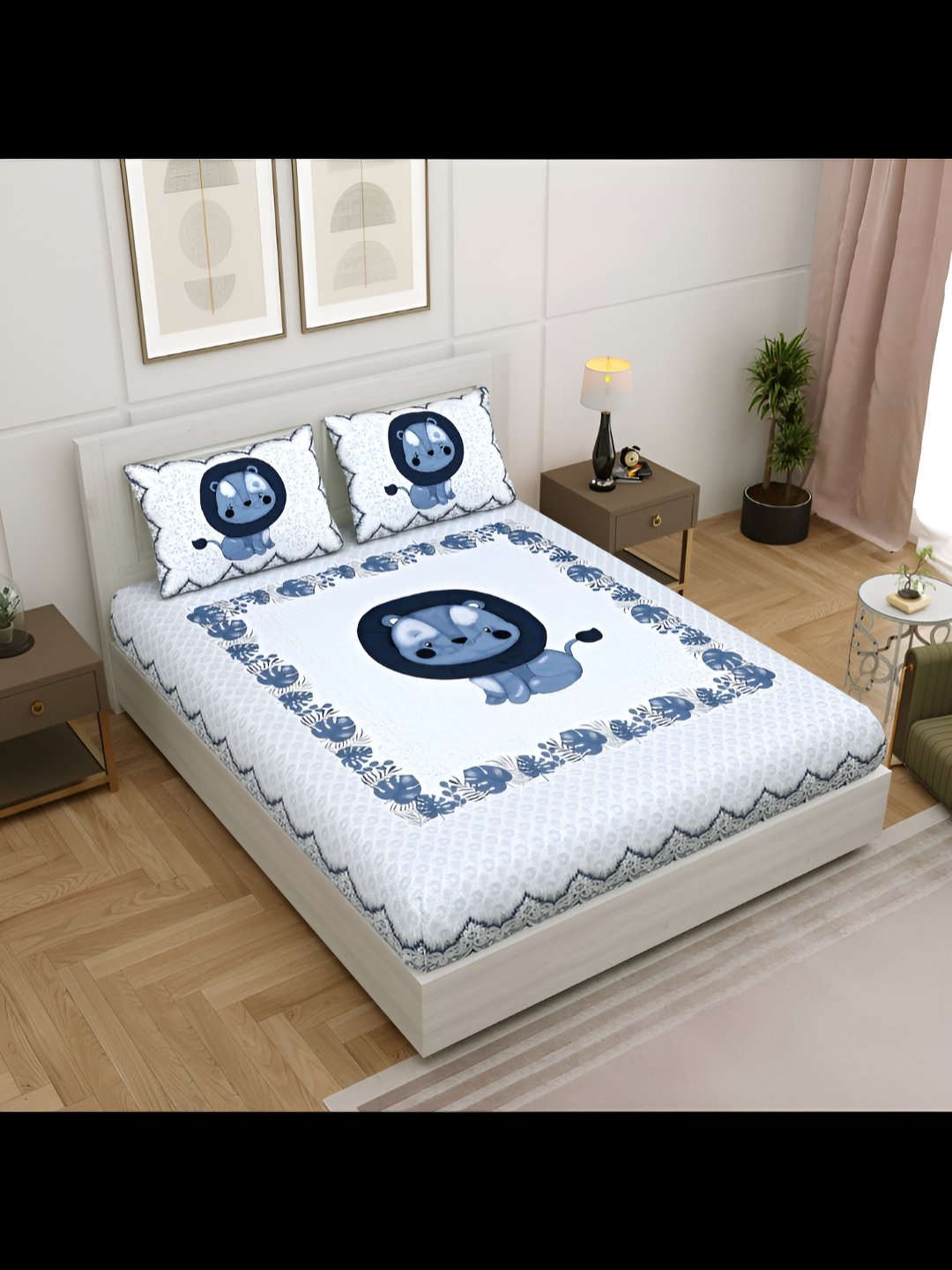 

BED-SHEET.COM Blue & White Ethnic Motifs 180 TC King Bedsheet with 2 Pillow Covers