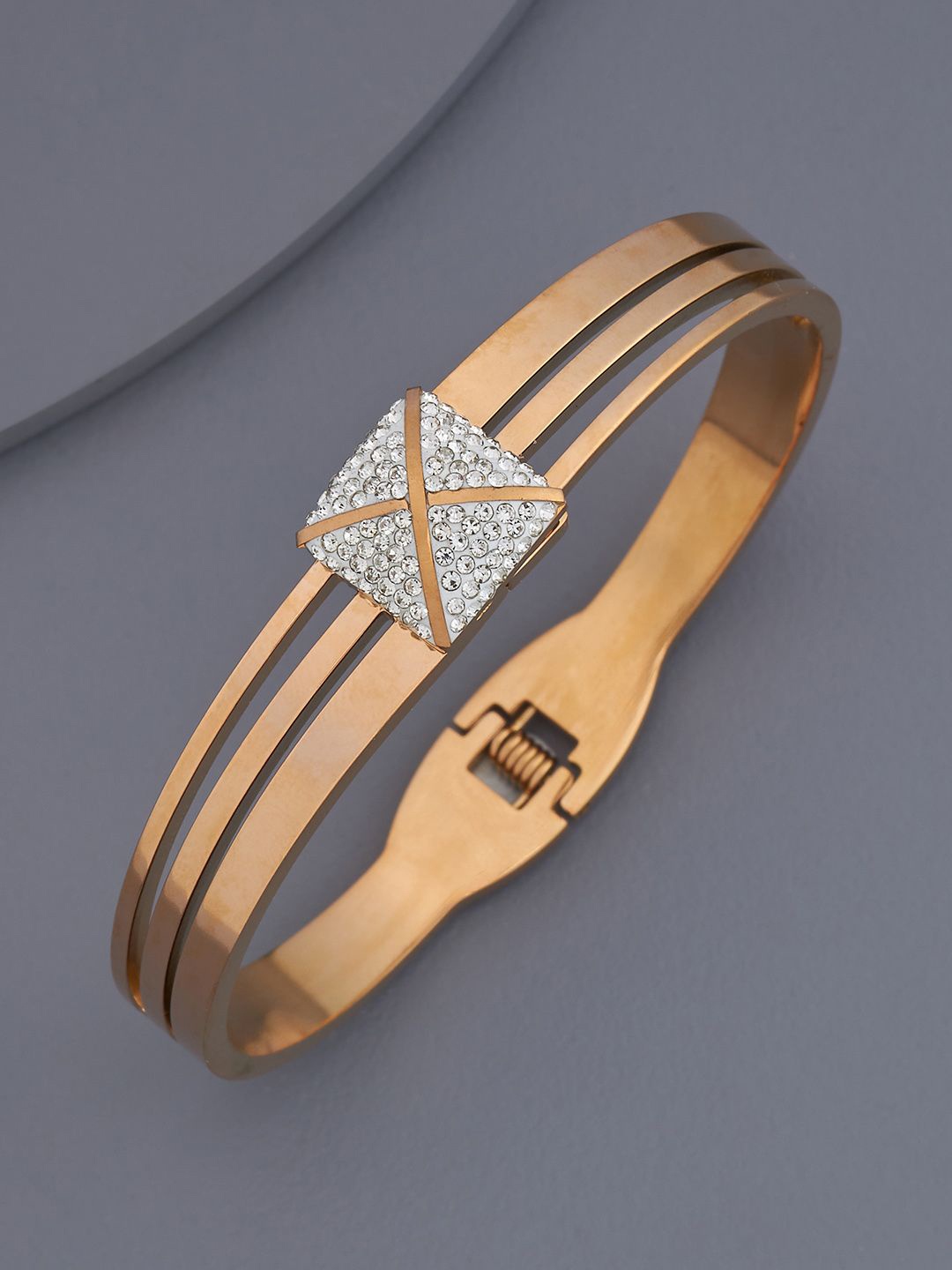 

Kushal's Fashion Jewellery Rose Gold-Plated Stone-Studded Kada Bracelet