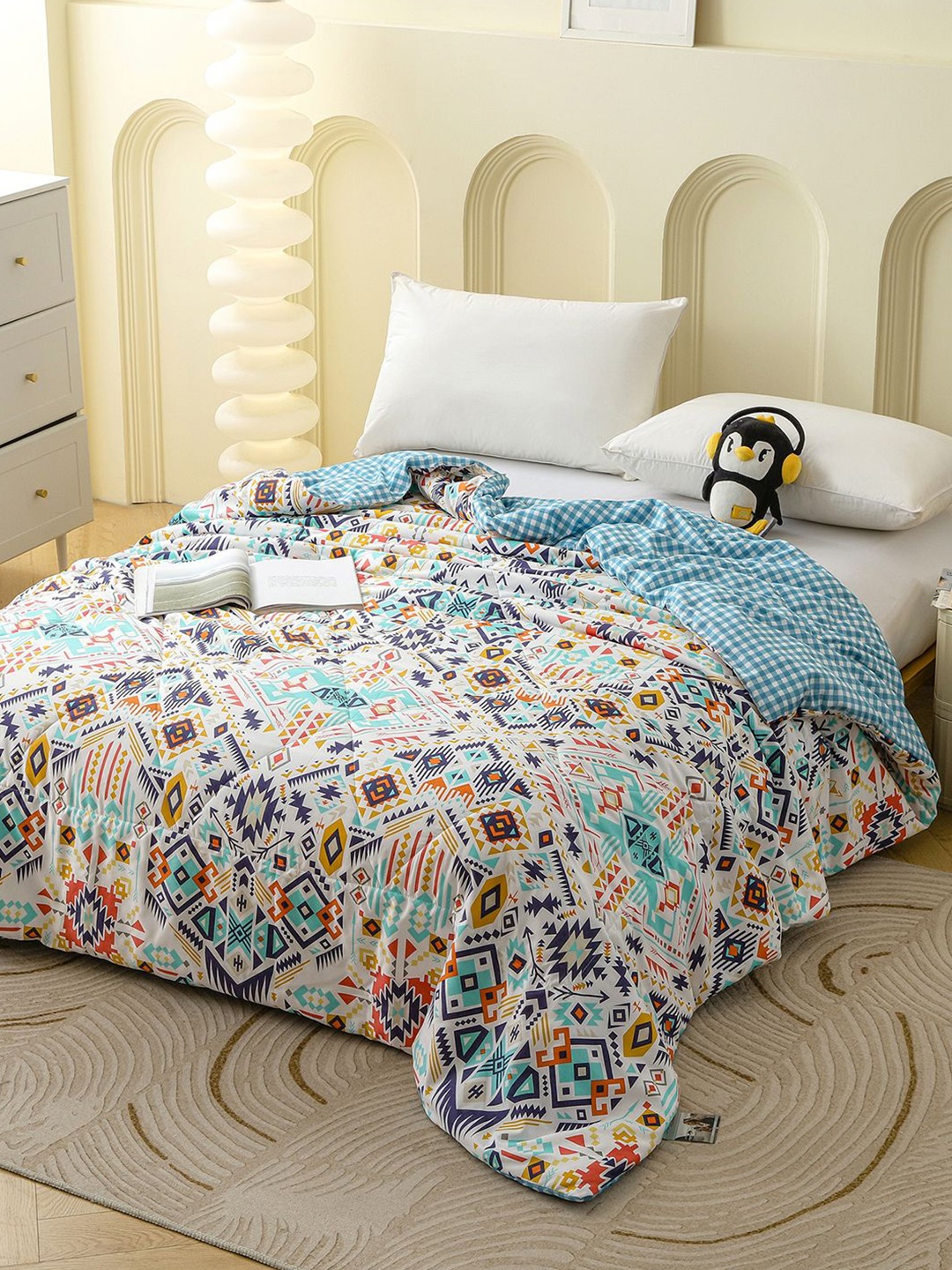 

Story@home White & Blue Microfiber Mild Winter 233 GSM Double Bed Comforter