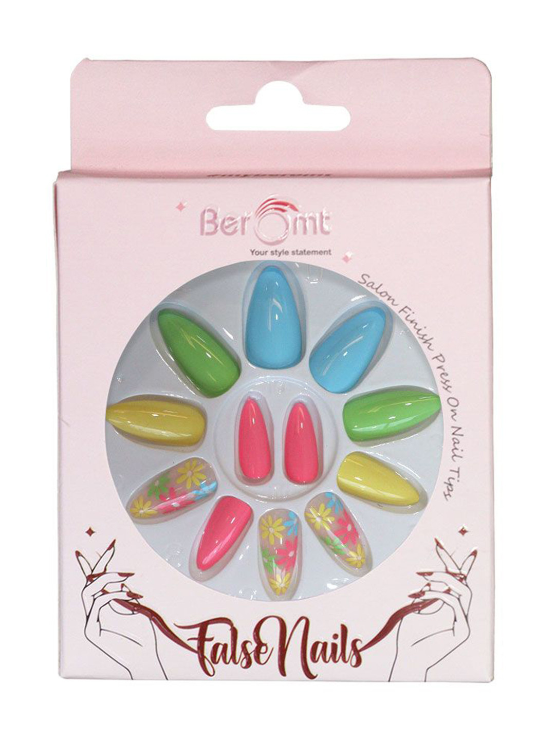 

BEROMT Set Of 16 Jelly Stick On Printed Nail With Filer-Cuticle Stick-Swab & Glue-BFN794CN, Blue