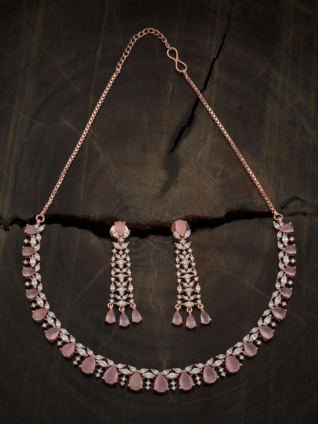 

Kushal's Fashion Jewellery Rose Gold-Plated CZ Studded Necklace and Earrings