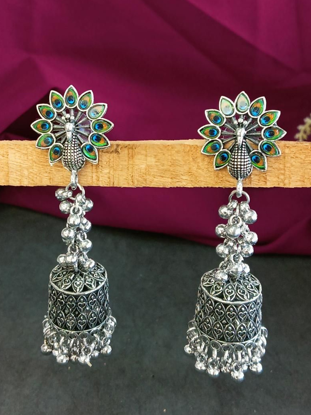 

Efulgenz Rhodium-Plated Oxidised Contemporary Jhumkas, Silver