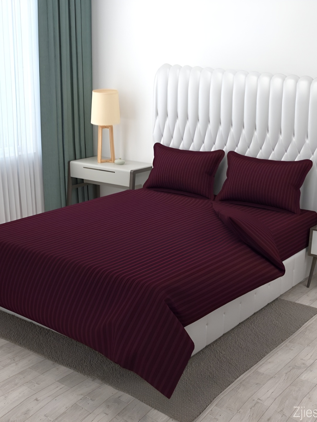 

RRC Lavender Satin Striped Microfiber Cotton Double Duvet Cover, Burgundy