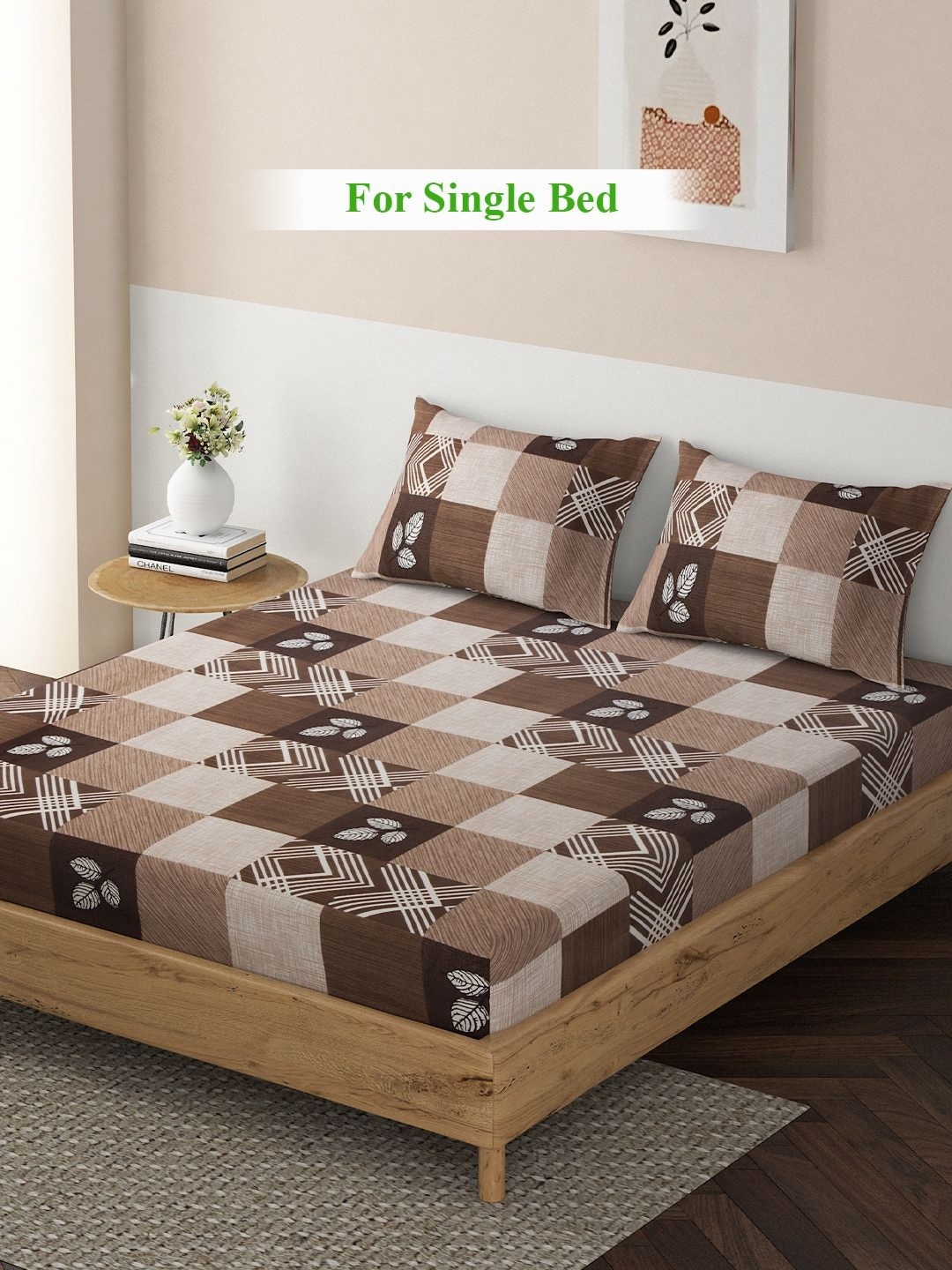 

HOKIPO Brown & Coffee Brown Geometric 140 TC Queen Bedsheet with 2 Pillow Covers
