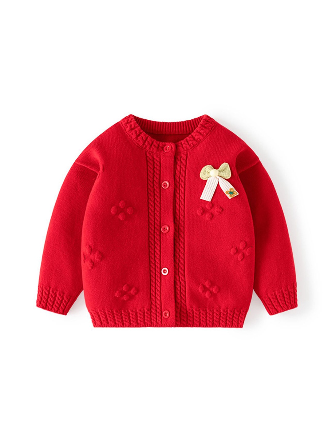 

LULU & SKY Girls Cable Knit Self Design Cotton Cardigan, Red