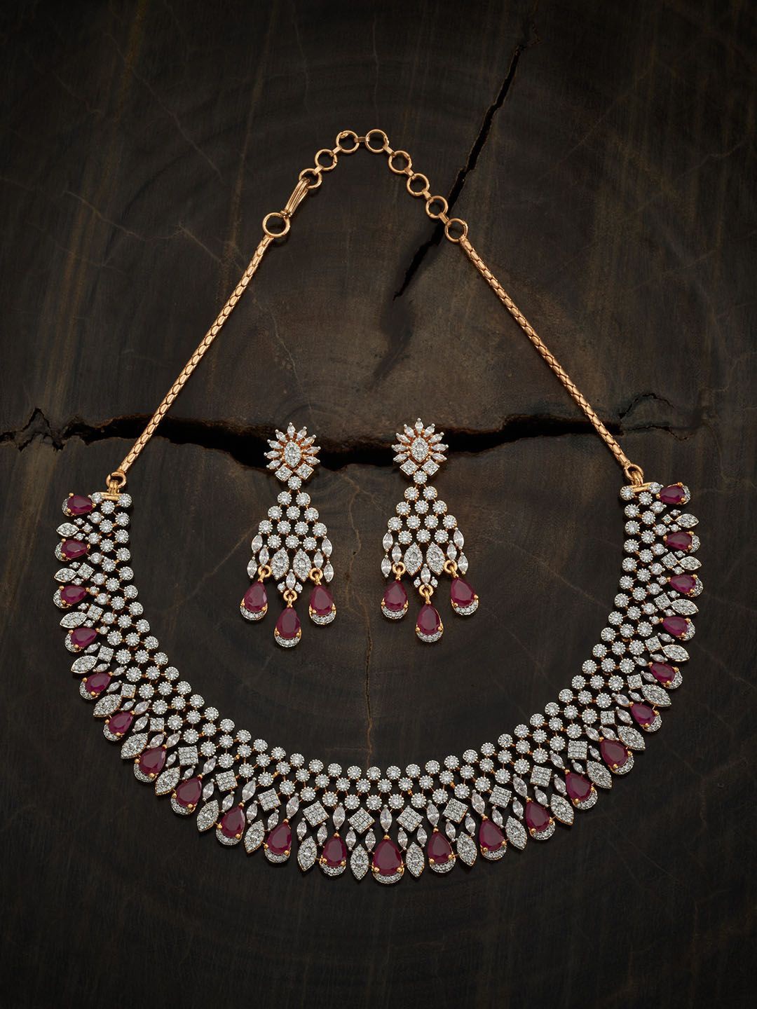 

Kushal's Fashion Jewellery Gold-Plated CZ-Studded Necklace and Earrings