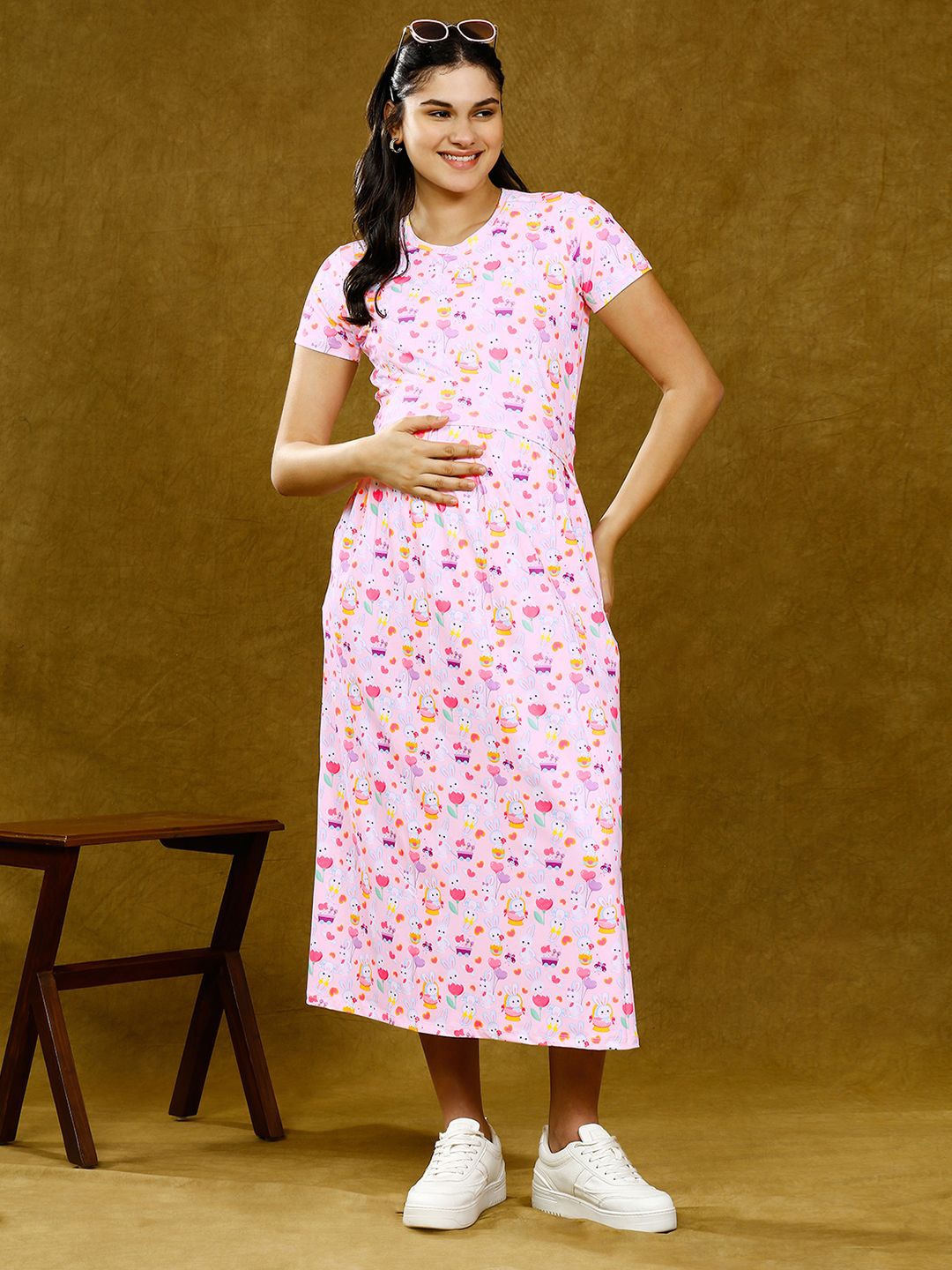 

True Shape Printed Maternity A-Line Midi Dress, Pink