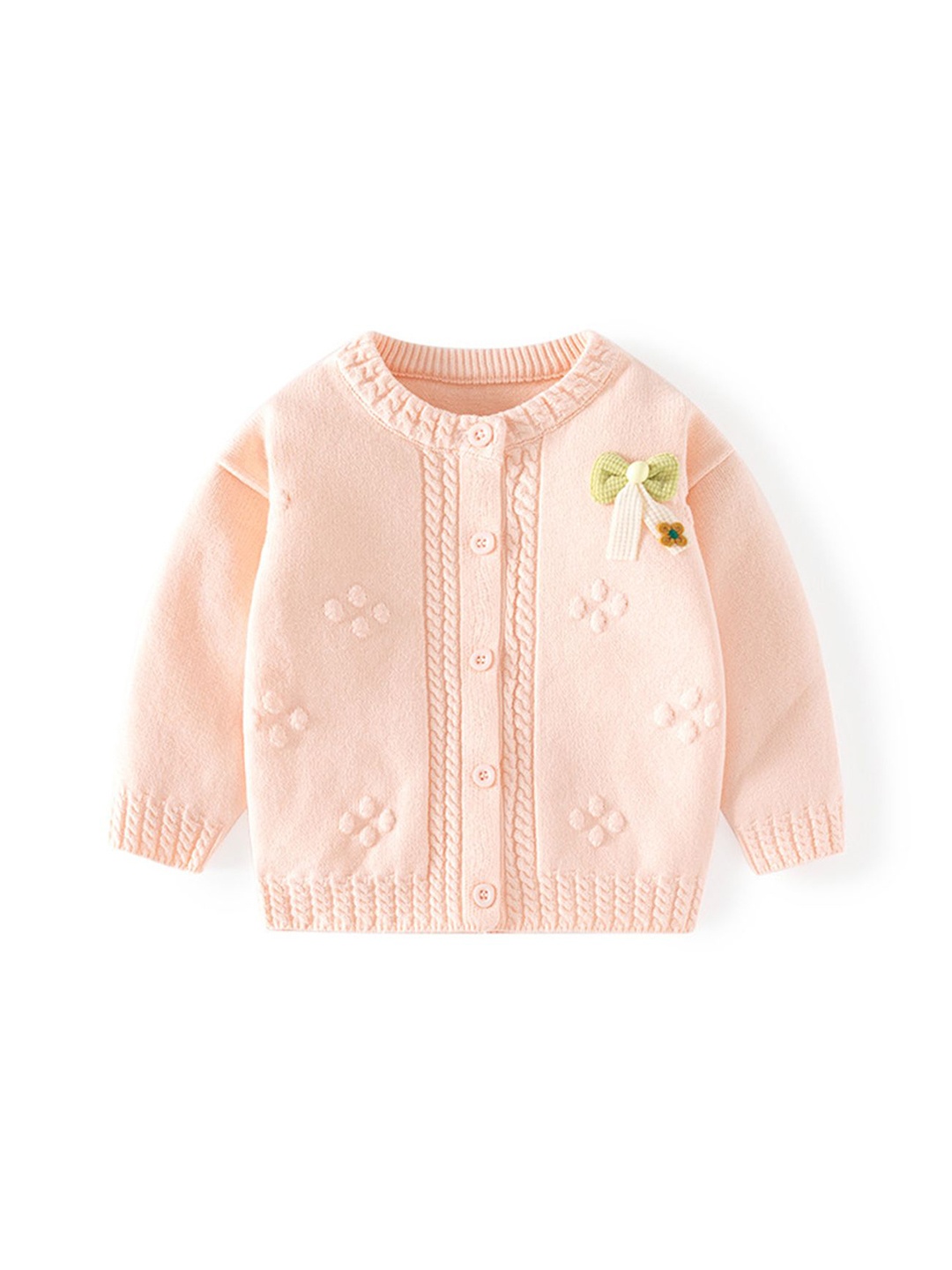 

LULU & SKY Girls Cotton Self Design Cable Knit Cardigan, Pink