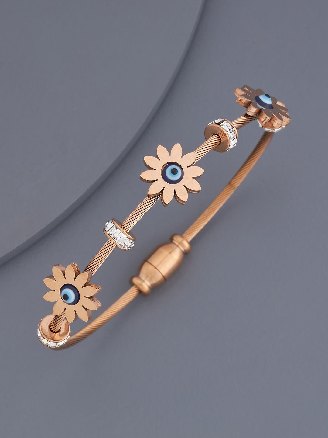 

Kushal's Fashion Jewellery Rose Gold Plated Stone Studded Kada Bracelet