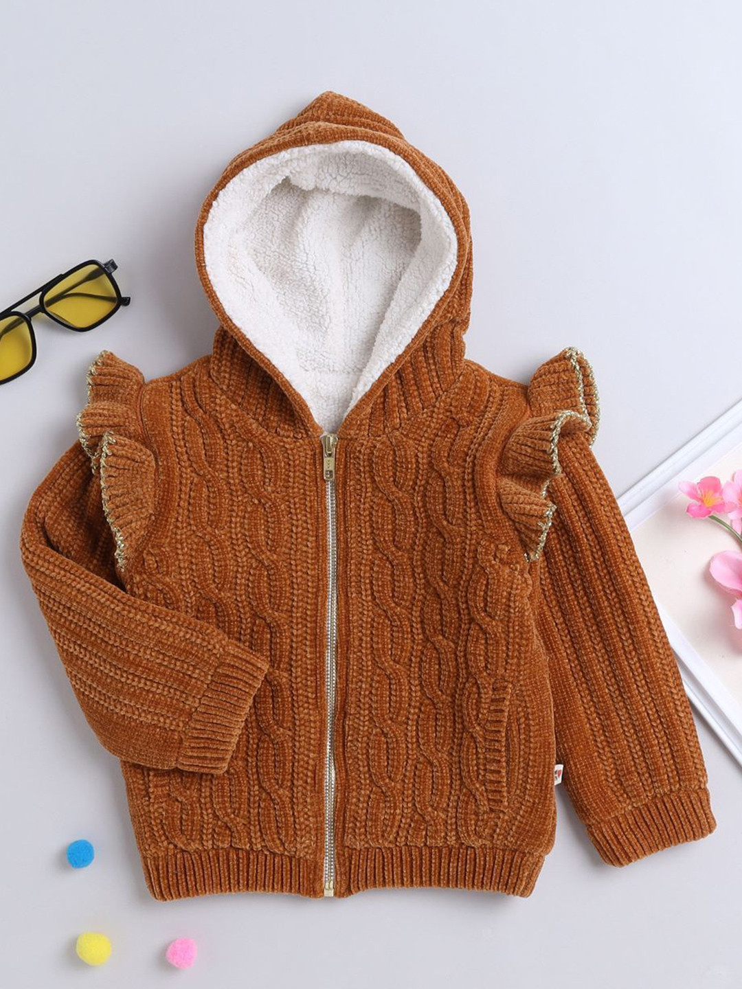 

Yellow Apple Girls Cable Knit Woollen Sweater, Rust