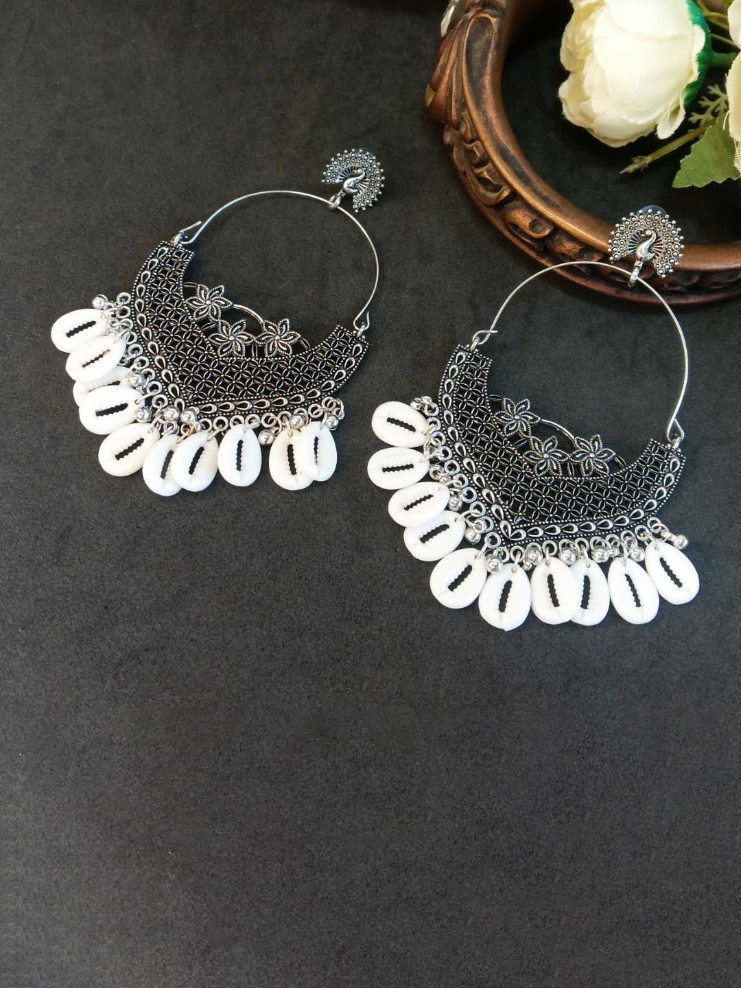 

Efulgenz Contemporary Jhumkas Earrings, Silver