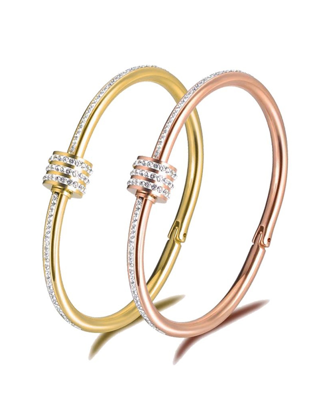 

DIVASTRI Set Of 2 Gold-Plated Stone Studded Stainless Steel Anti Tarnish Kada Bracelet