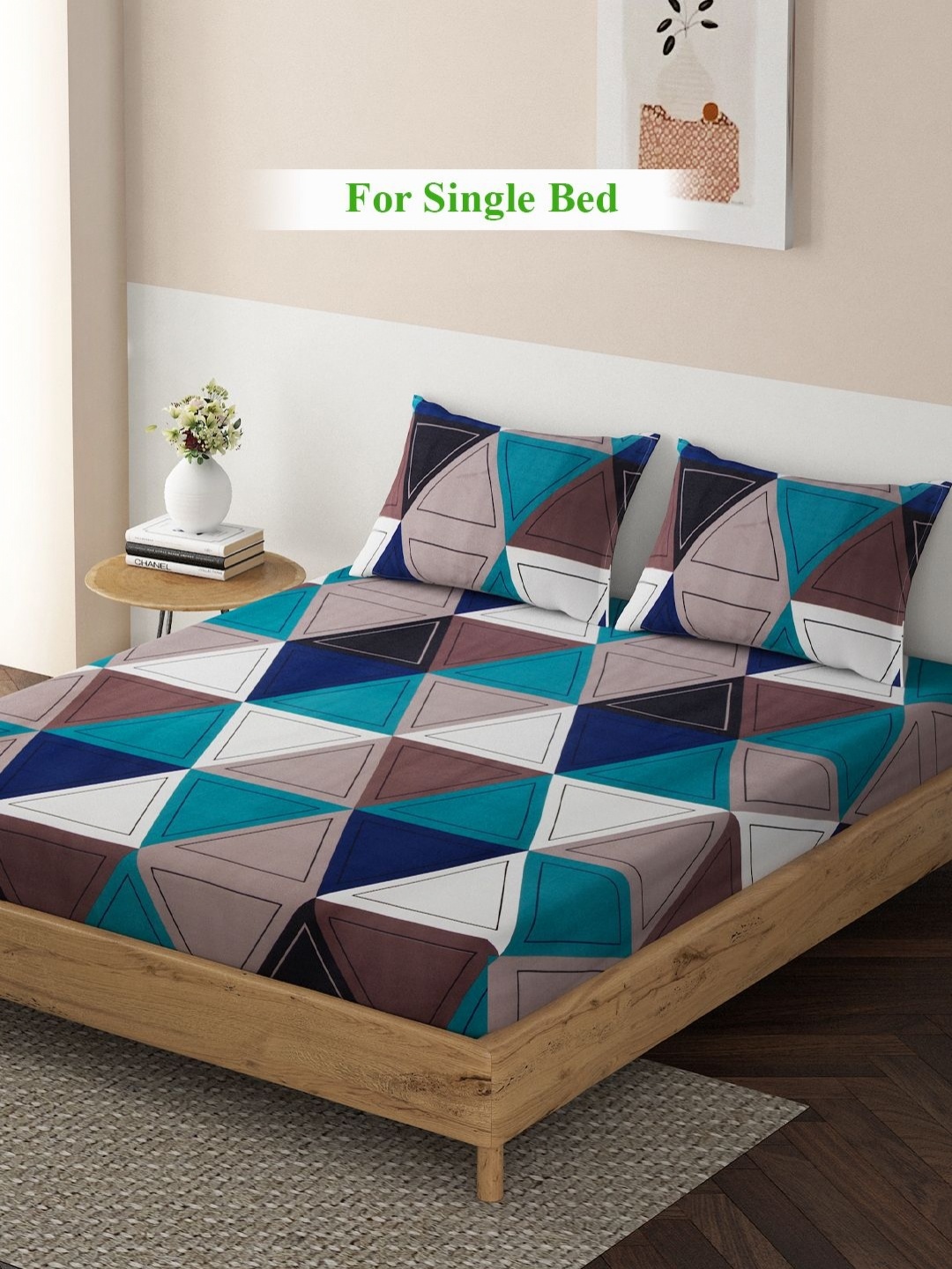 

HOKIPO Blue & White Geometric 140 TC King Bedsheet with 2 Pillow Covers