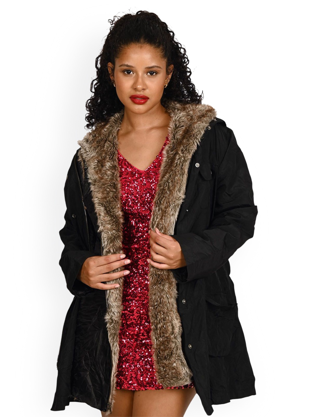

ODETTE Women Floral Longline Open Front Jacket, Black
