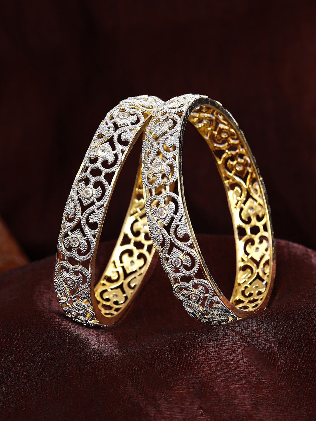 

Estele Set Of 2 Gold-Plated Crystal-Studded Bangles
