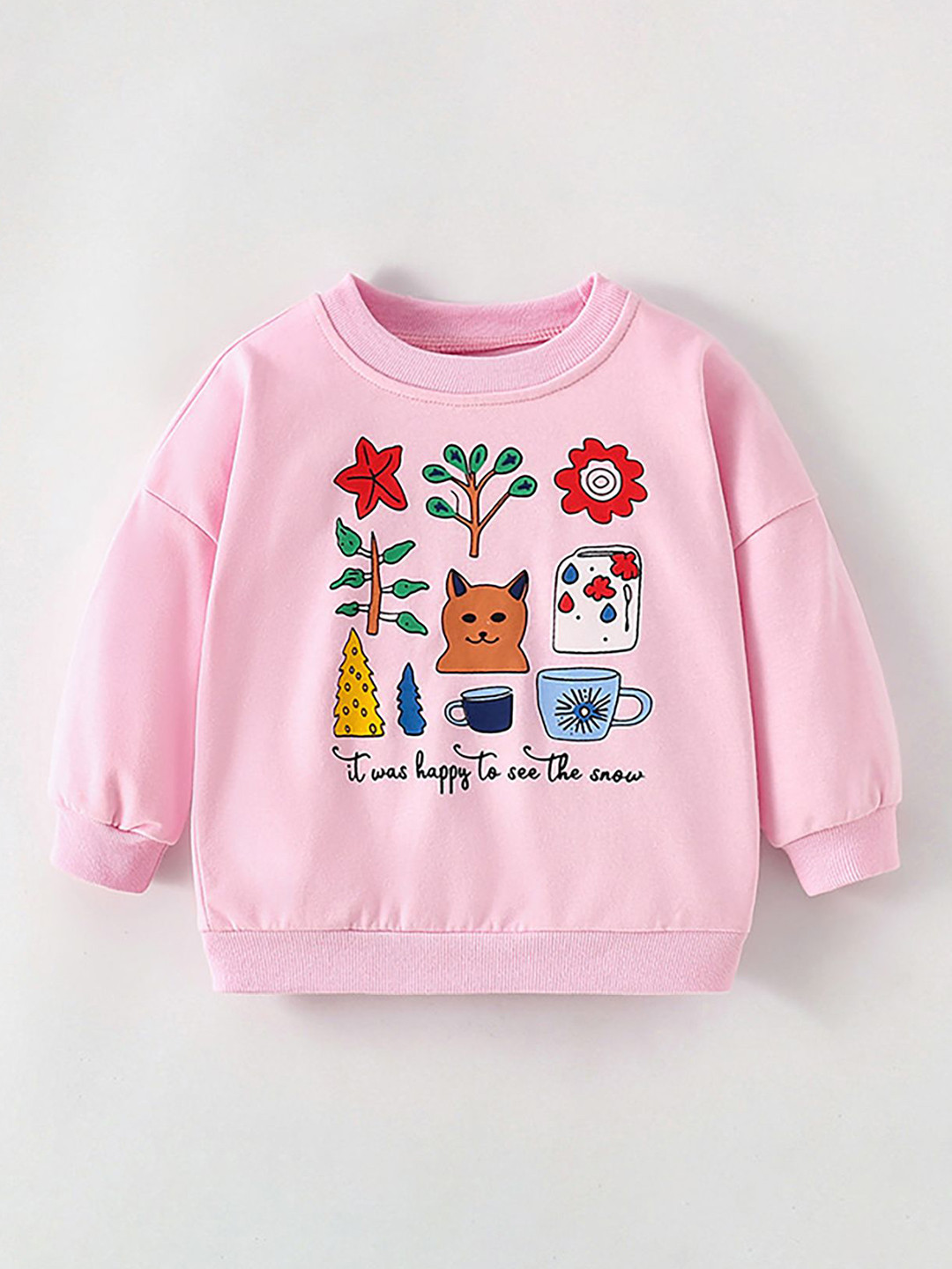 

LULU & SKY Girls Cotton Printed Round Neck Sweatshirt, Pink