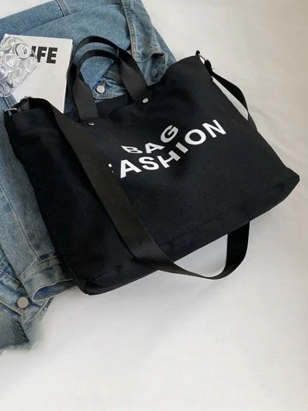 

StyleCast Black Typography Printed Structured Side Bag
