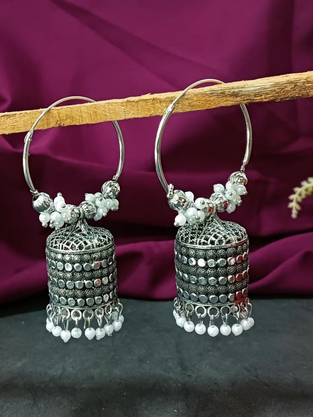 

Efulgenz Rhodium-Plated Dome Shaped Jhumkas, Silver