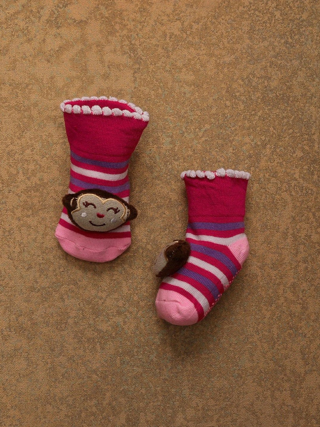 

One Friday Infants Striped Above Ankle-Length Socks, Pink