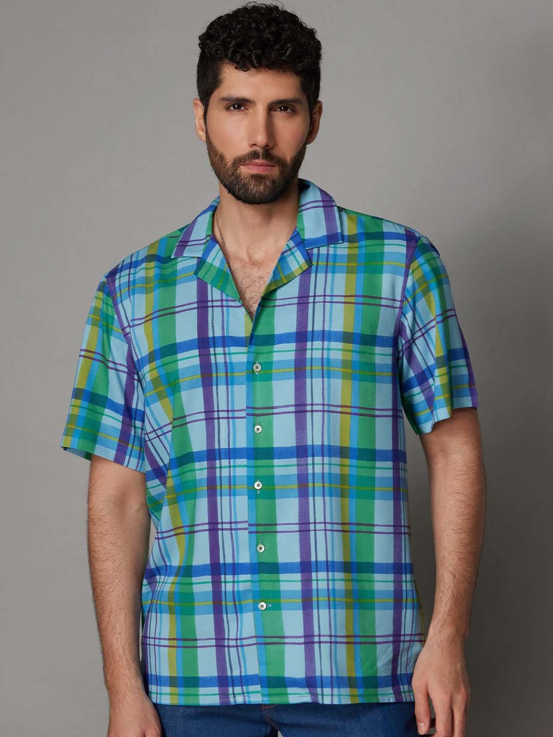 

Bombay Shirt Company Men Checked Casual Cotton Shirt, Blue