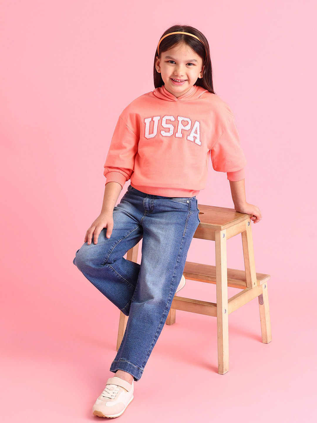 

U.S. Polo Assn. Kids Girls Printed Hooded Sweatshirt, Orange