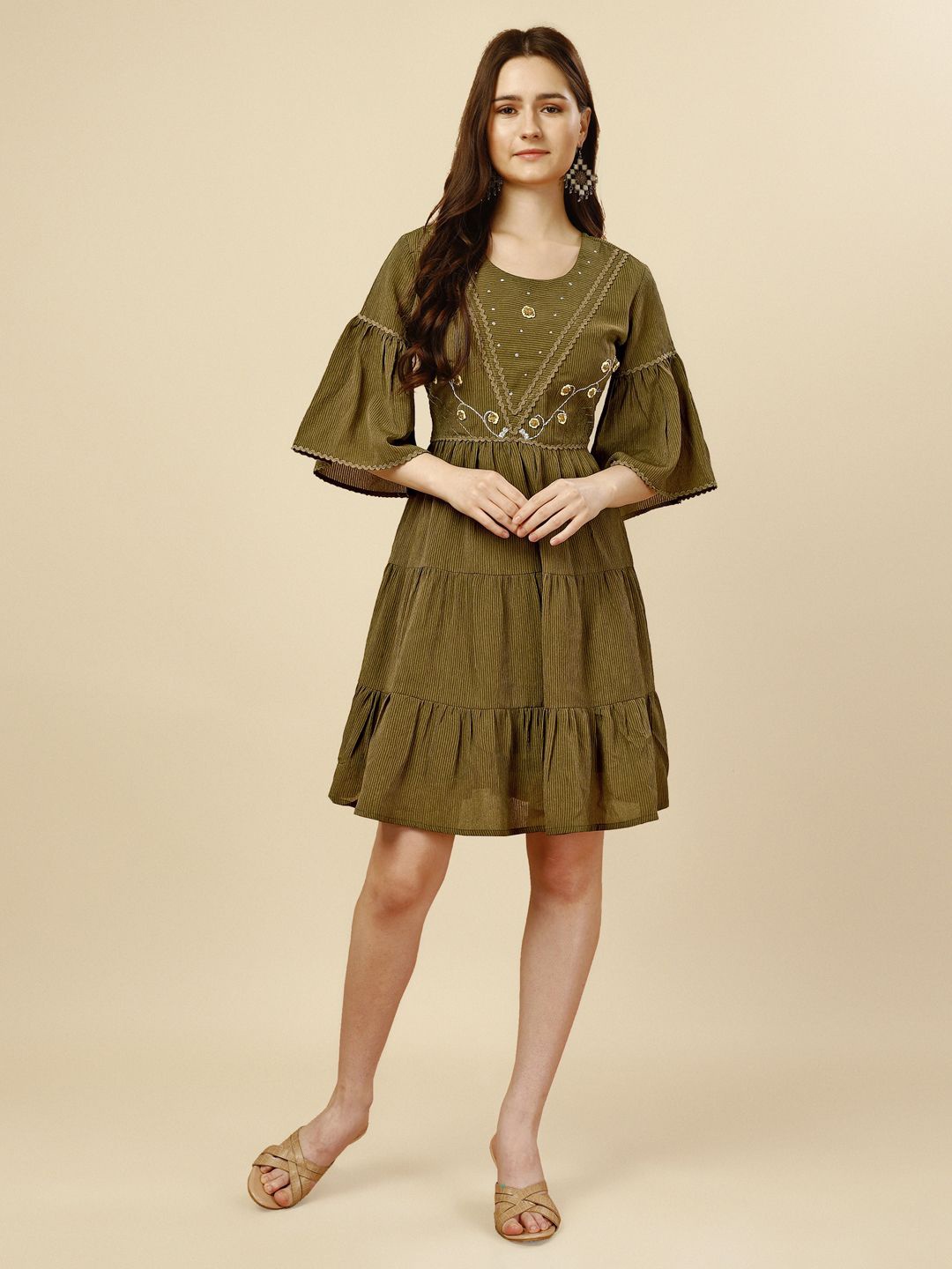 

DressBerry Women Embroidered Fit & Flare Dress, Green