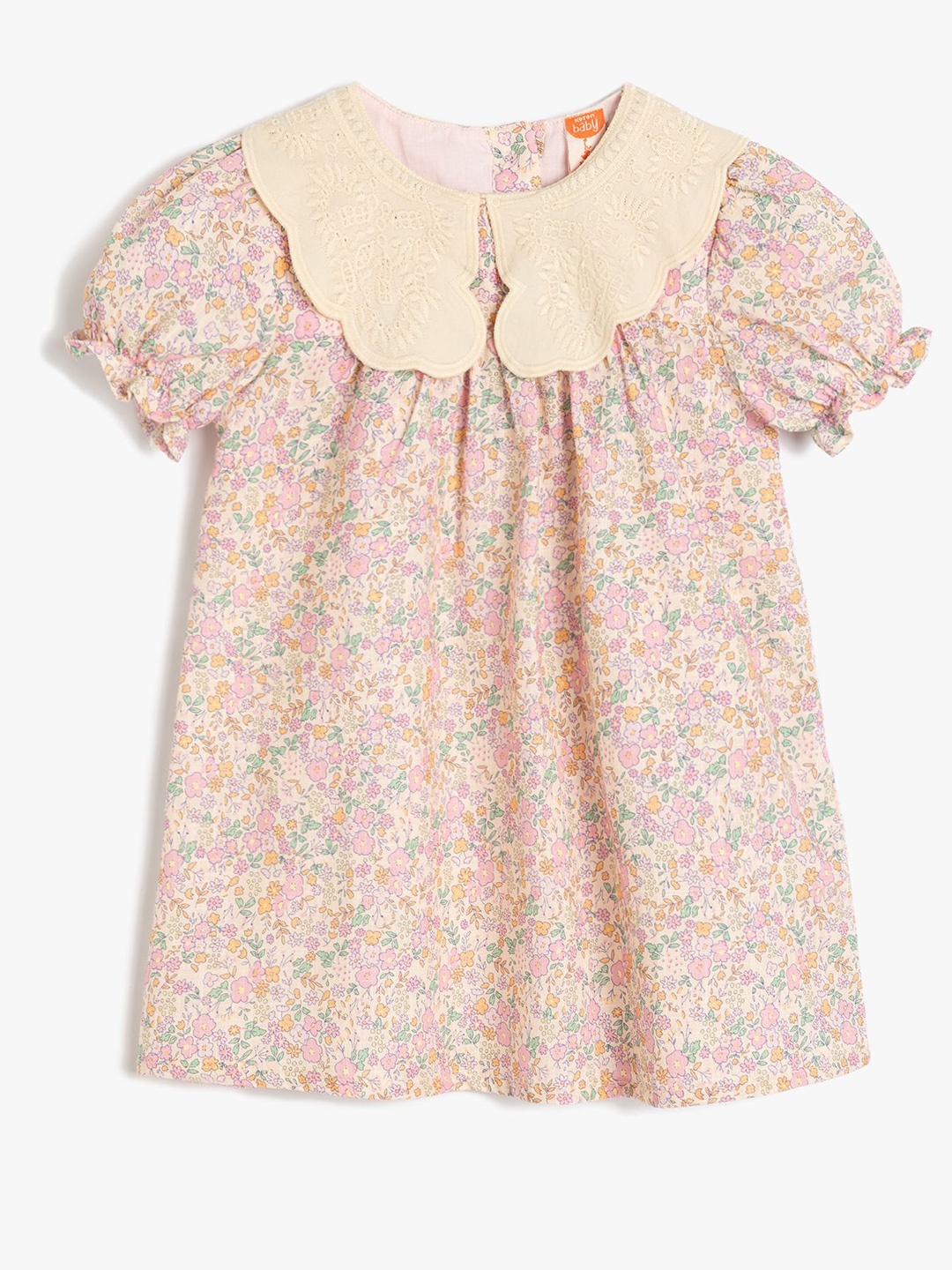 

Koton Girls Cotton Floral Printed Puff Sleeve A-Line Dress, Pink