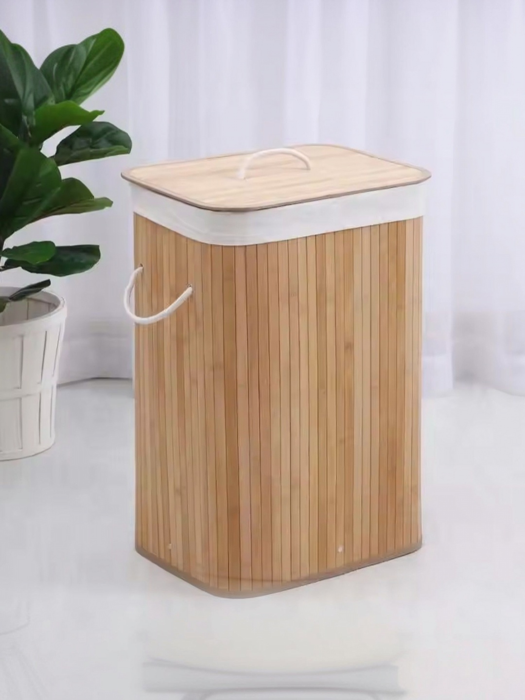 

MUSH Brown Striped Bamboo Laundry Bag With Lid 72L