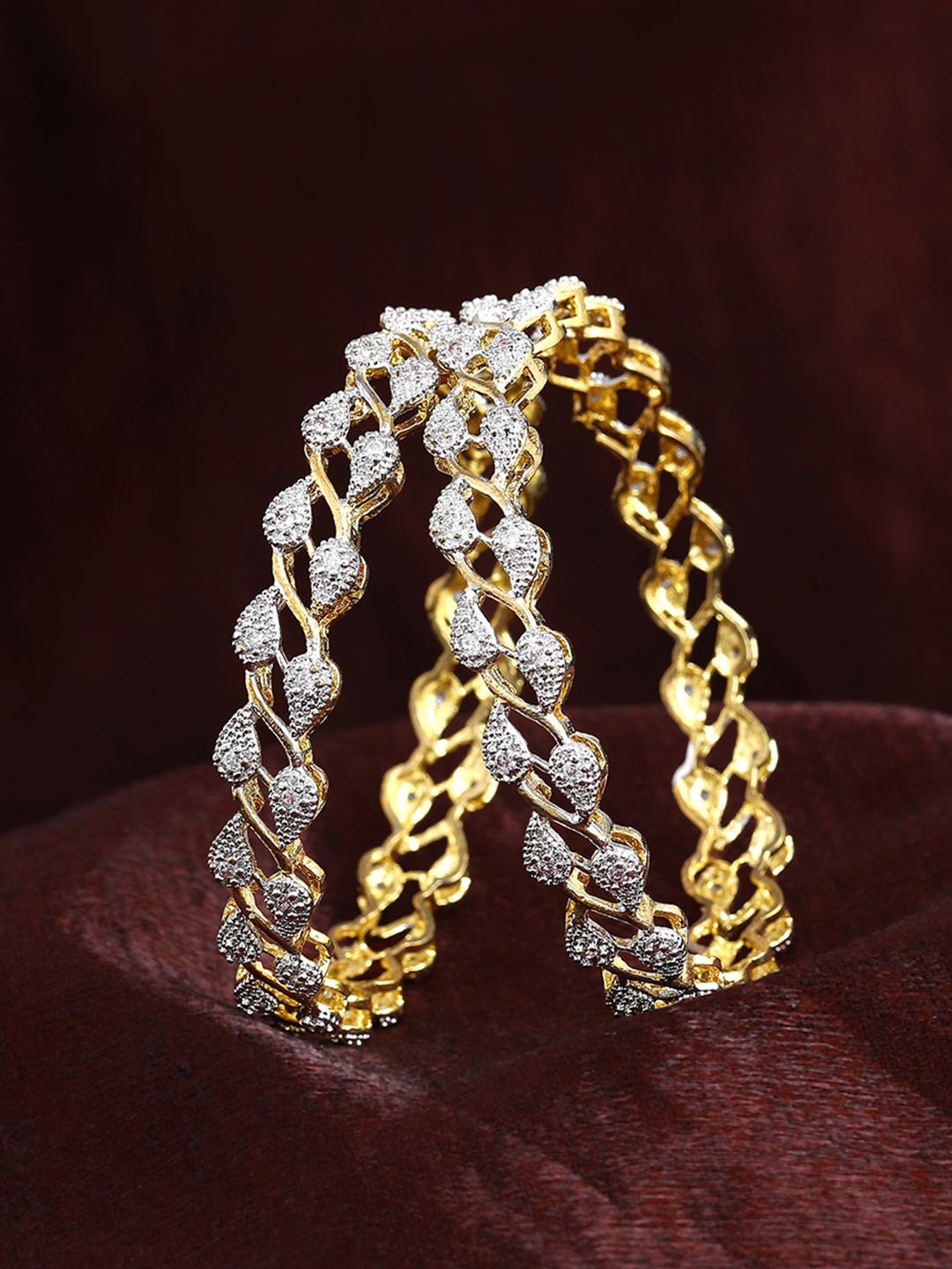 

Estele Set Of 2 Gold-Plated Crystals Stone Studded Bangles