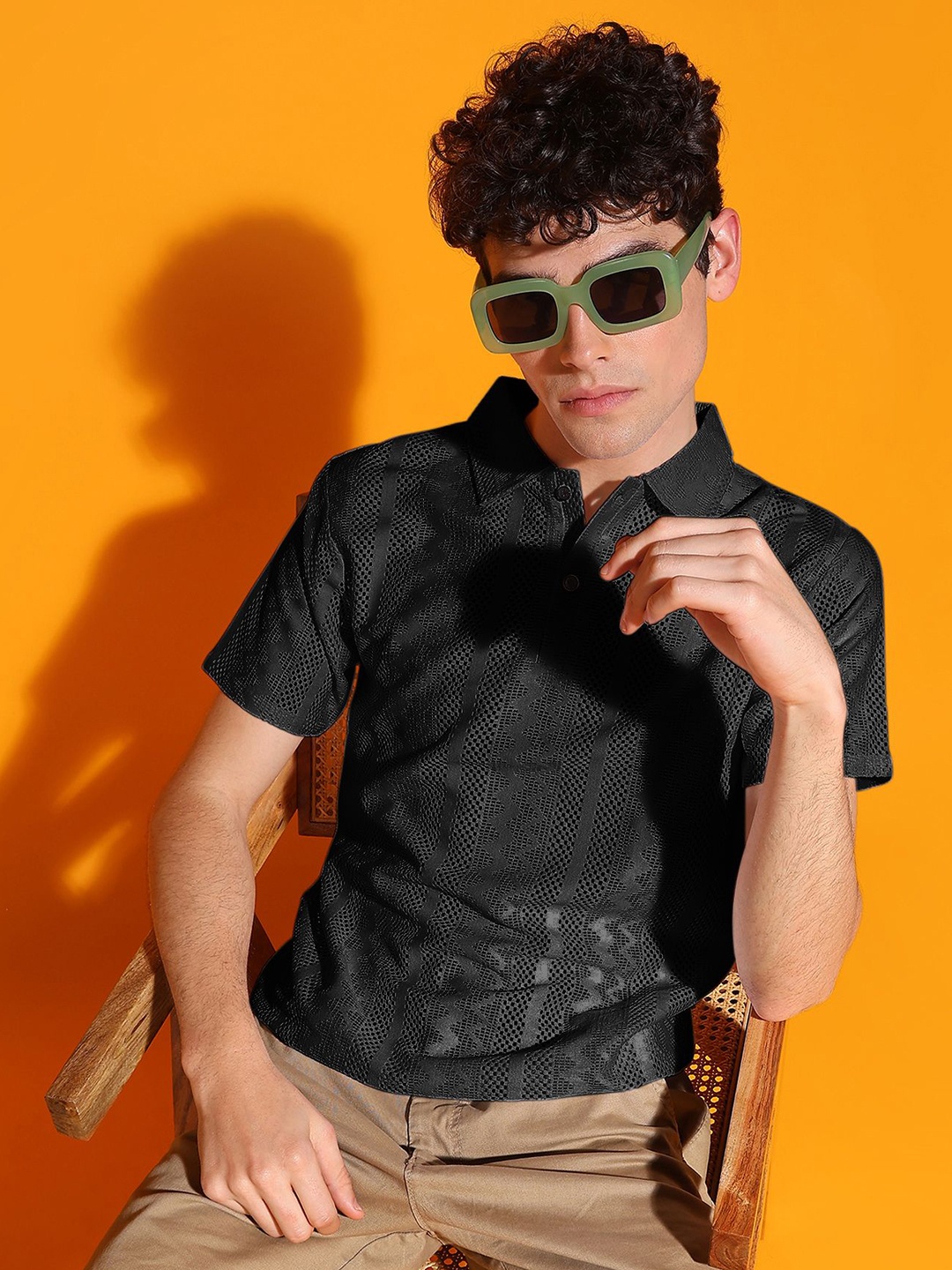 

INDICLUB Men Polo Collar Pockets T-shirt, Black